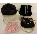 4 vintage velvet and beaded ladies evening bags to include one boxed.