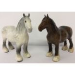 2 Beswick ceramic Shire Horse figurines; model #818 with yellow ribbons.