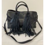 A Christian Villa, Milano navy blue soft leather tote bag with fringe detail to front.