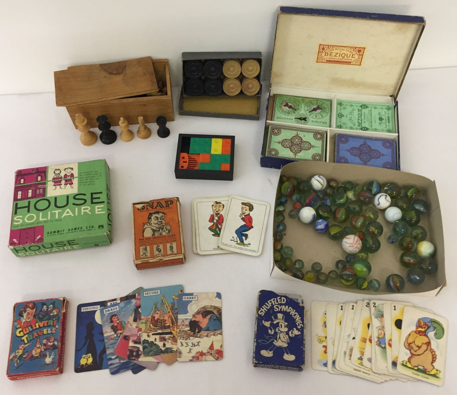 A collection of vintage and antique games and toys.