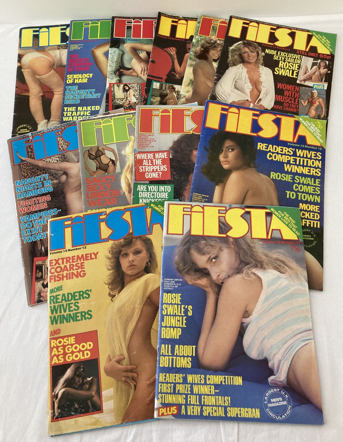 12 vintage issues of Fiesta, adult erotic magazine, dating from the early 1980's.