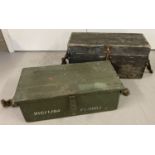 2 vintage wooden military/tool chests both with rope carrying handles.