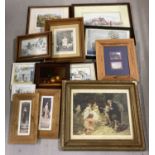 A collection of 12 framed and glazed prints in varying sizes and styles.