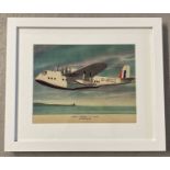A framed and glazed 1940's colour print of a Short Empire C Class Flying-Boat.