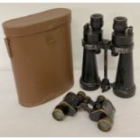 A leather cased pair of military field binoculars by Barr & Stroud, Glasgow.