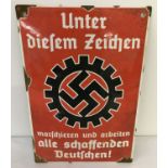 A German WWII style enamel sign in red, black and white.
