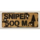 A modern wooden wall hanging sign "Sniper 500 M ".