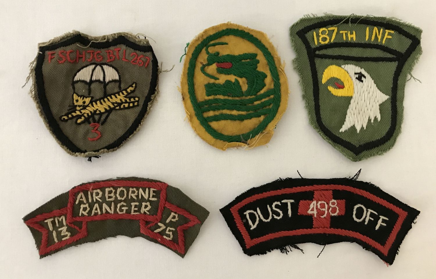 5 Vietnam War era in country hand made embroidered patches.