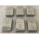 6 Vietnam War style windproof lighters with engraved detail to front and back.