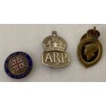 A silver ARP badge hallmarked London 1938. Together with a enamel Comrades Of The Great War badge