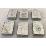 6 Vietnam War style windproof lighters with engraved detail to front and back.