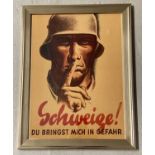 A framed and glazed WWII style propaganda poster.