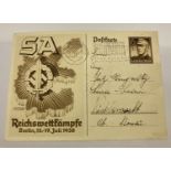 A hand written pre WWII SA Reichswettkampfe Berlin 15-17 Juli 1938 postcard.