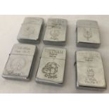 6 Vietnam War style windproof lighters with engraved detail to front and back.