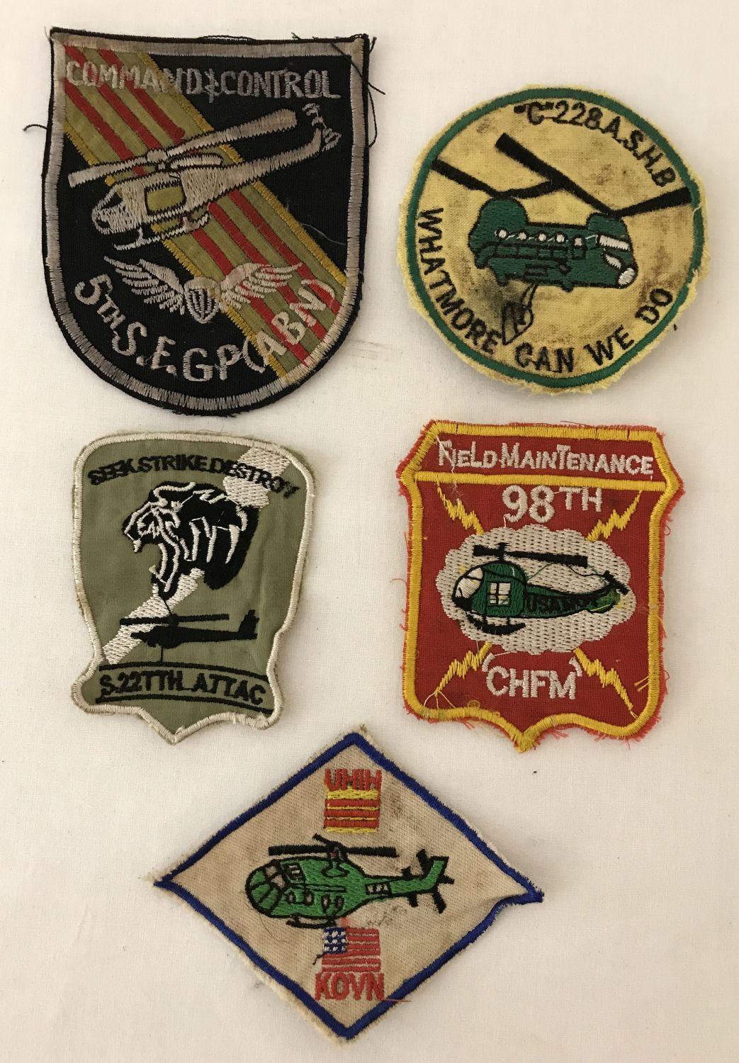 5 Vietnam War era embroidered Helicopter Crew patches.