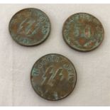 3 WWII style German Waffen SS canteen tokens.