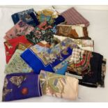 A collection of 15 silk and polyester vintage scarves to include Pierre Charrier.