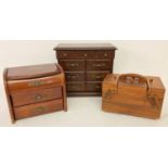 3 vintage wooden jewellery boxes. One in the shape of a concertina sewing box.