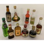10 vintage miniature liqueur and spirits bottles.