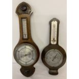 2 vintage dark wood cased barometers.
