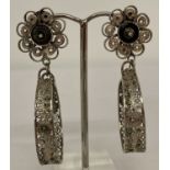 A pair of vintage screw back, filigree design, drop style earrings.