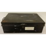 A vintage "Pilot" British made black metal lockable documents tin.