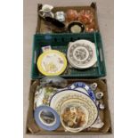 3 boxes of mixed ceramics and glassware to include Wedgewood, Royal Doulton and carnival glass.