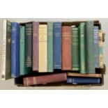 A box of assorted vintage books relating to boating, art and literature.