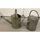 2 vintage galvanised 2 gallon watering cans.