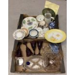 2 boxes of vintage and modern ceramics and glassware to include Lladro, Wedgewood and Shelley.