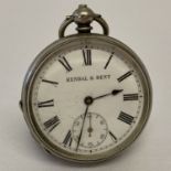 An antique 800 silver pocket watch by Kendal & Dent. "Gold Medal Paris Exhibition 1885" inscription