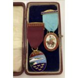 2 boxed vintage enamelled Masonic medals.