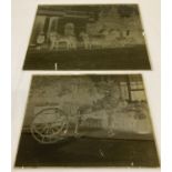 2 Victorian large glass plate negatives showing horse drawn carriages.