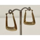 A pair of 9ct gold square shaped hoop style earrings.