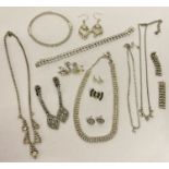 A collection of vintage and modern diamante jewellery.