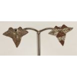 A pair of vintage silver ivy leaf shaped stud earrings. Hallmarked London 1987 EWH.