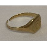 A vintage gold cut though signet ring with worn initials to cartouche. For scrap or repair.