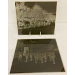 2 Victorian/Edwardian large glass plate negatives featuring soldiers & the Fire Service in Surbiton.