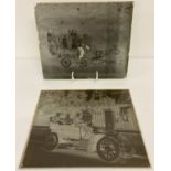 2 large sized Victorian glass plate negatives featuring vehicles.