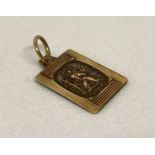 A vintage 9ct gold square shaped St. Christopher pendant. Market 375 to reverse.