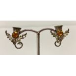 A pair of vintage Scottish thistle design screw back earrings set with small citrine' s.