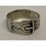 An antique silver buckle ring with engraved decoration. Hallmarked London 1883.