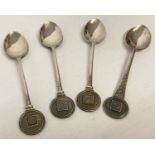 4 silver teaspoons with shooting target detail to ends. All engraved to reverse of finials.