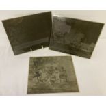3 large sized Victorian/Edwardian glass plate negatives showing people in period dress.