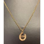 A 9ct gold fine belcher chain with a 9ct gold "Good Luck" horse shoe pendant.
