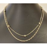 2 silver 16 " chain necklaces. A bar box chain together with a box and ball chain.