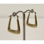 A pair of 9ct gold square shaped hoop style earrings. Posts marked 375.