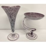 2 large pieces of art glass, in clear, white and purple colours.