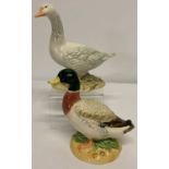 2 boxed John Beswick ceramic bird figures; a goose together with a drake duck.