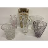 A collection of 6 vintage glass vases to include Caithness.
